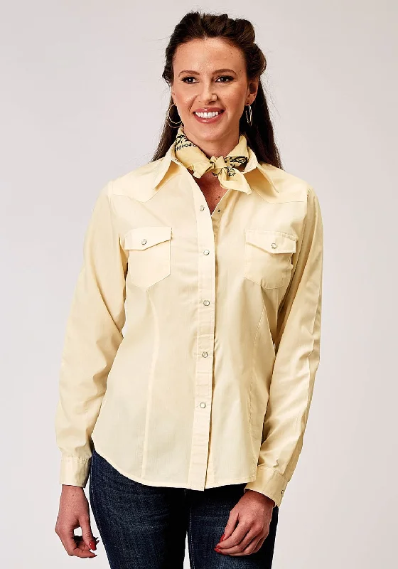 Fashion Pioneer Roper Womens 1985 Solid Broadcloth Warm Ecru Cotton Blend L/S Shirt