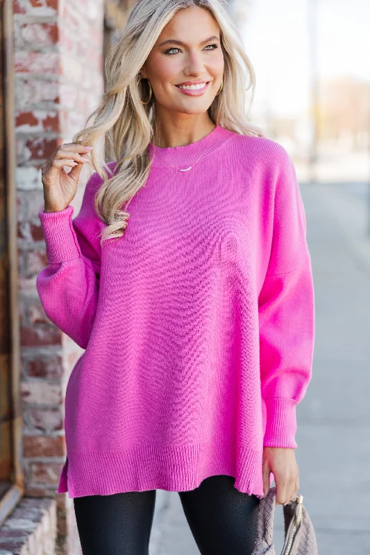 Unique Fashion Perfectly You Candy Pink Mock Neck Sweater