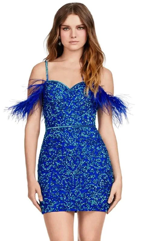 Versatile Itinerary Ashley Lauren 4651 - Beaded Cocktail Dress with Feather