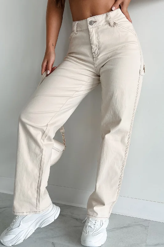 Urban Design Sense Lark High Rise Straight Leg Carpenter Jeans (Ecru)