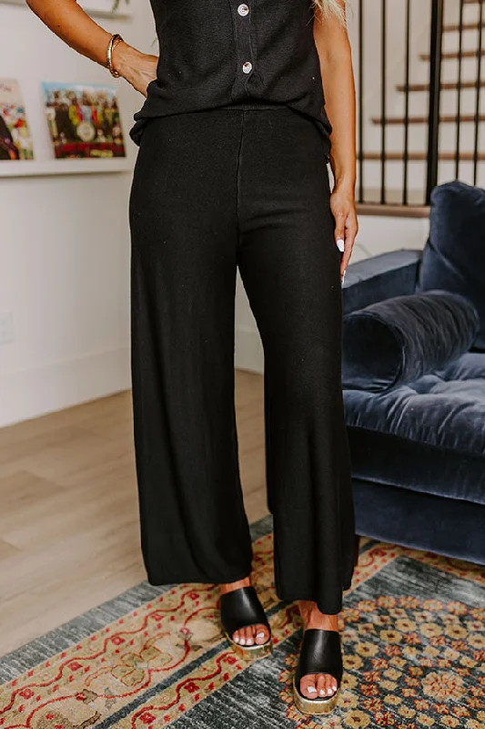 New Design Uptown Brunch High Waist Knit Pants in Black