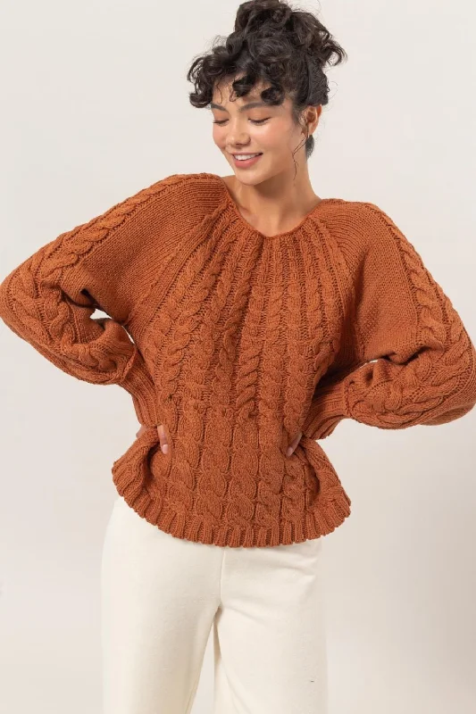 Preview New Products HYFVE Cable-Knit Round Neck Raglan Sleeve Sweater