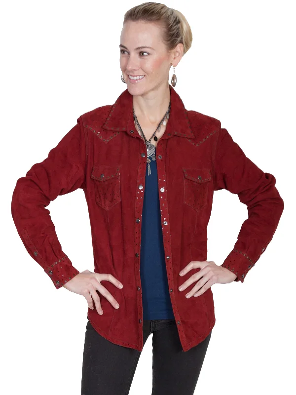 Luxury Classic Scully Womens Cranberry Leather Shiny Stars Jacket