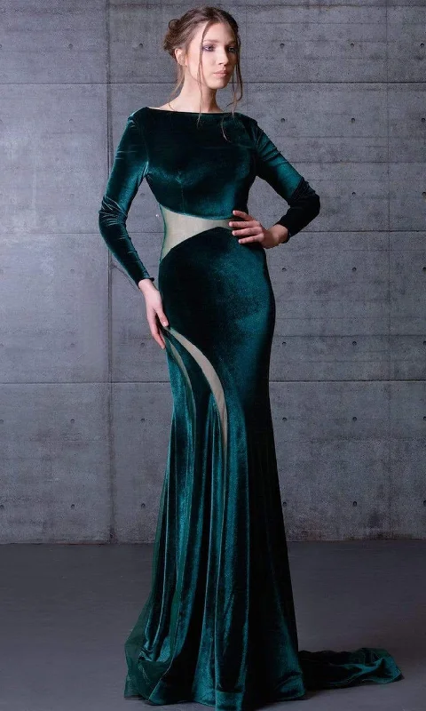 Exquisite Tailoring MNM Couture - N0068 Long Sleeve Velvet Long Dress
