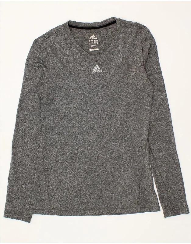 Floral Prints ADIDAS Womens Climalite Top Long Sleeve UK 8/10 Small Grey Flecked