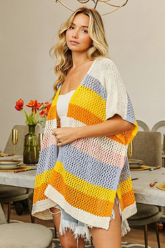 Fashion And Simplicity BiBi Openwork Striped Open Front Knit Cardigan