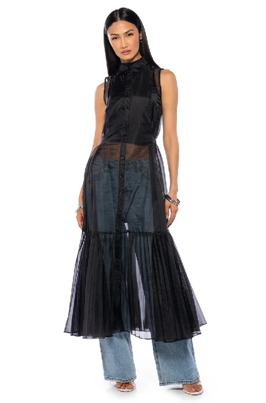 Economic Outlook FITTED BUTTON DOWN PLEATED SHEER DUSTER