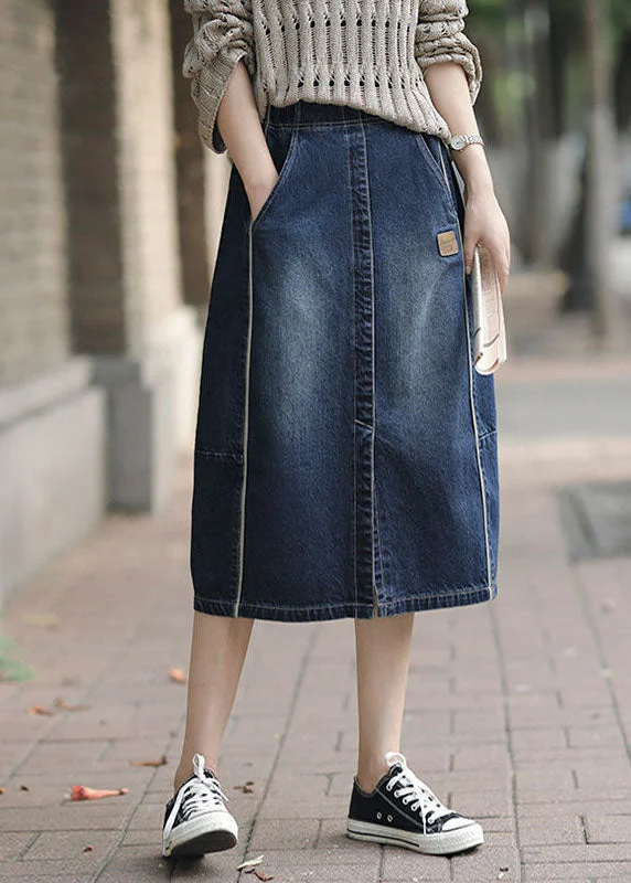Perfect Tailoring Fashion Denim Blue High Waist Pockets Patchwork Side Open Cotton Skirts Summer Perfect Tailoring Fashion Denim Blue High Waist Pockets Patchwork Side Open Cotton Skirts Summer