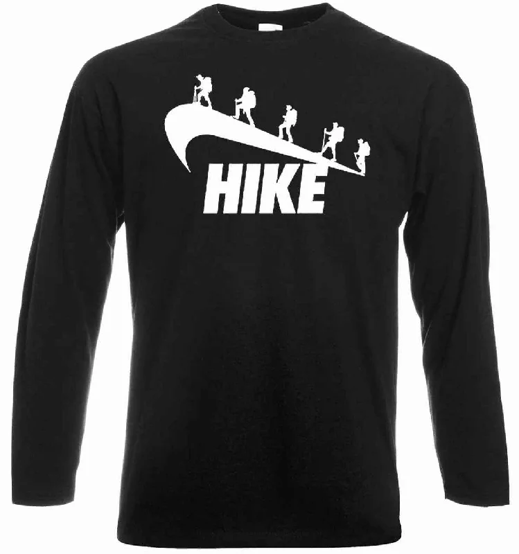 Editorial Design Hike Parody Funny Hiking T-Shirt Mens Long Sleeve Climber Tee Top
