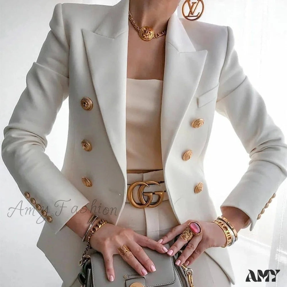 Sweet Breath Amy Fashion - Double-breasted Jacket Commuter White Blazer