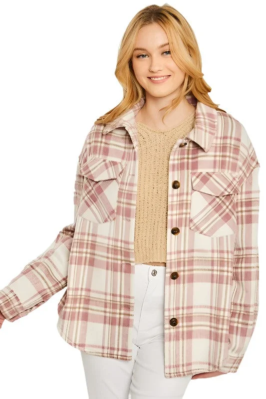 Must-have For Fashion Woven Yarn Dye Long Sleeve Shackets with Front Pockets