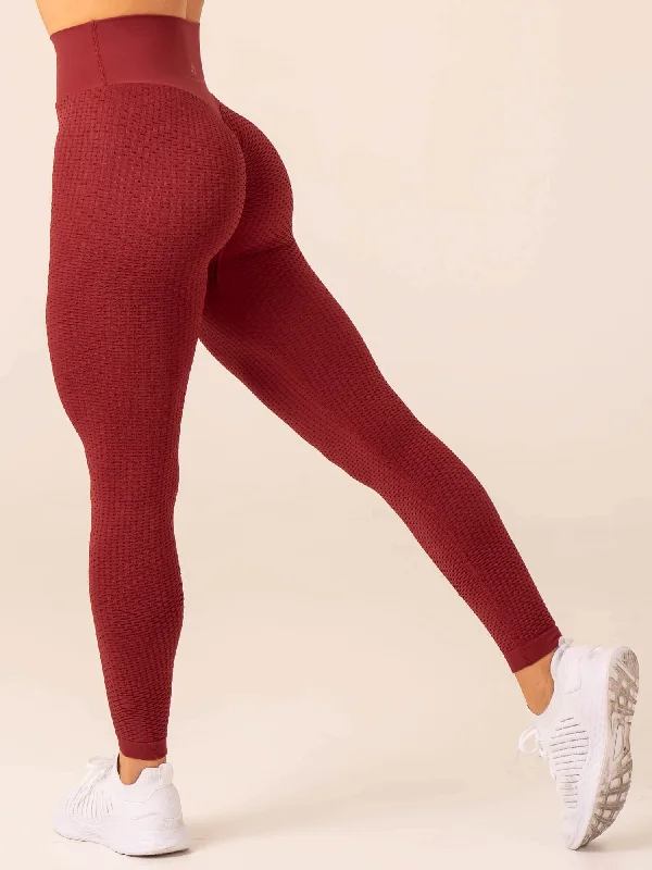 Fashion Wear Honeycomb Scrunch Seamless Leggings - Berry