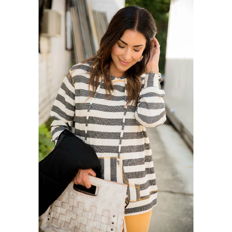 Personalized Wear Mustard Accent Striped Hoodie