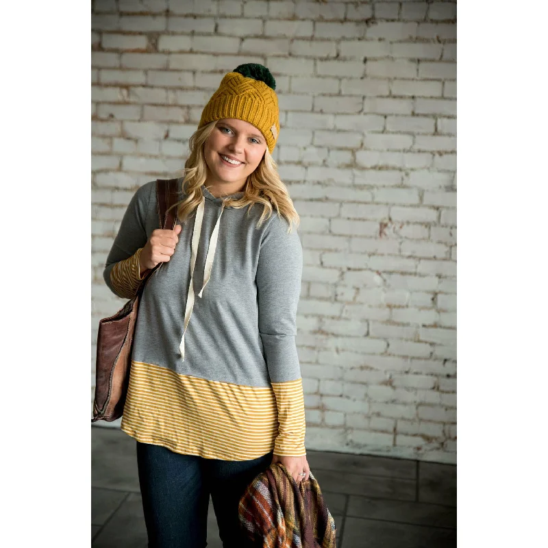 Exquisite Tailoring Light Grey Mustard Striped Tipped Sweatshirt