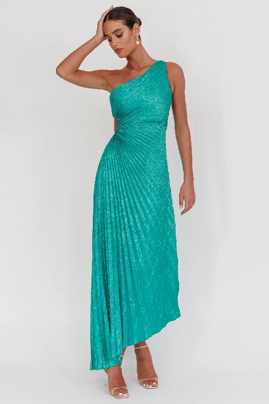 Fashion Wear Amelie One-Shoulder Accordion Pleat Maxi Dress Kelly Green