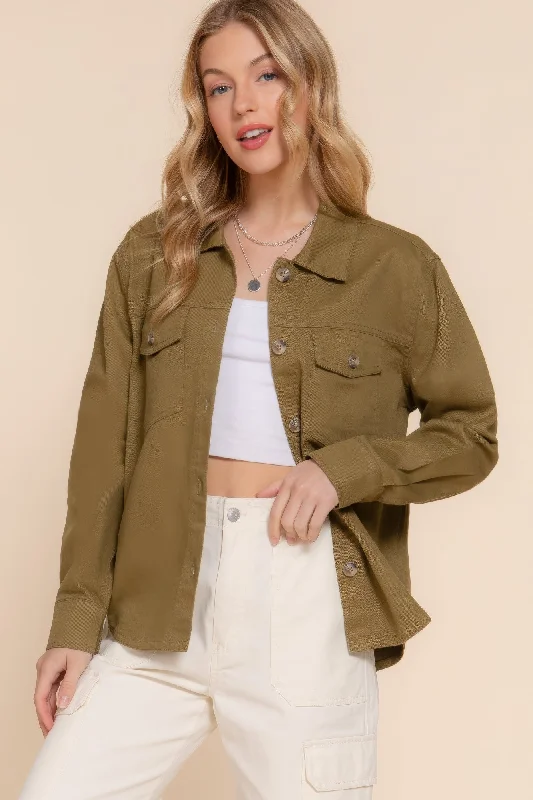 Minimal Style Button Down Cotton Denim Shacket
