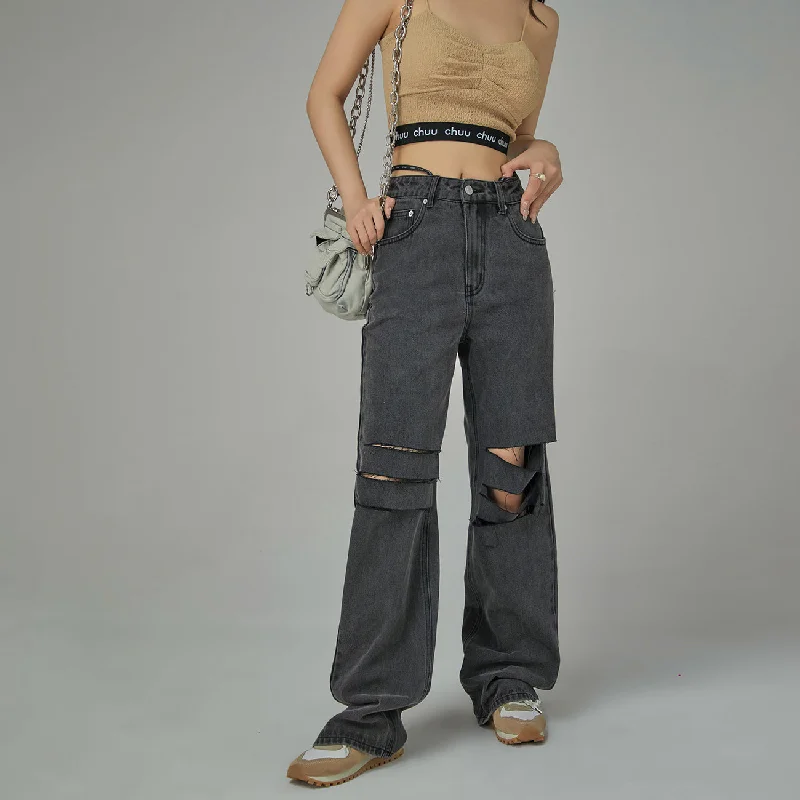 Must-have For Fashion Distressed Bootcut Denim Jeans