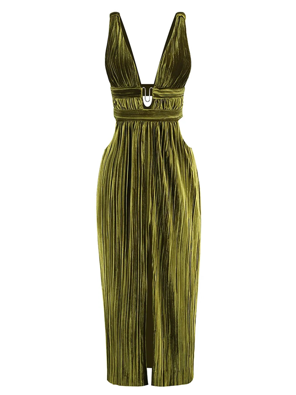 Personal Charm A&A Luxe Elegant Luxury Sleeveless  Plunge V-Neck Pleated Maxi Dress