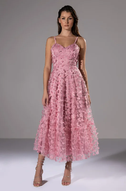 Luxury Customization CANDY GIRL SLEEVELESS APPLIQUE MIDI DRESS IN PINK