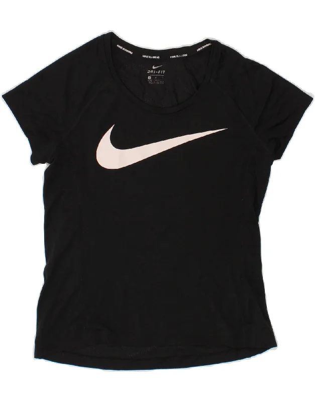 Celebrity Style NIKE Womens Dri Fit Graphic T-Shirt Top UK 10 Small Black Polyester