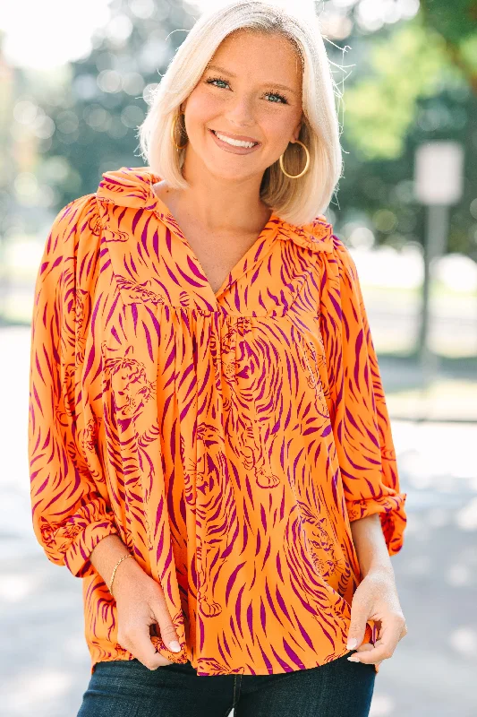 Personal Charm The Morgan Orange And Purple Tiger Blouse