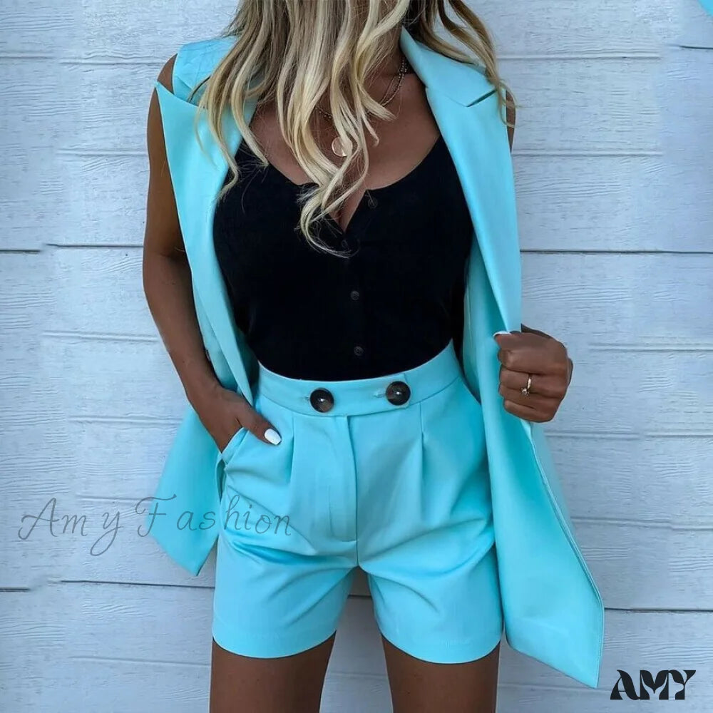 British Style Amy Fashion - Sleeveless Plaid Button Up Tops Blazer