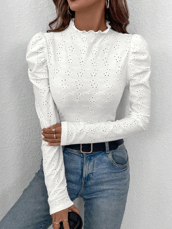 Artistic Temperament Eyelet Mock Neck Long Sleeve Top