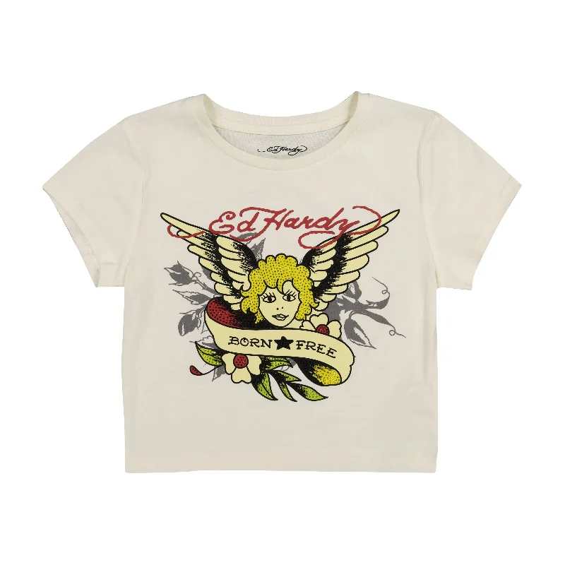 Retro Design Cherub Rhinestone Baby Tee