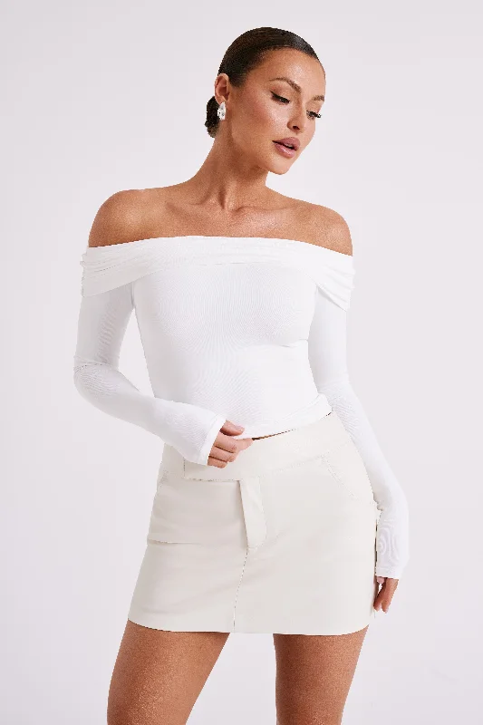 High-end Fashion Lucinda Recycled Nylon Off Shoulder Top - White