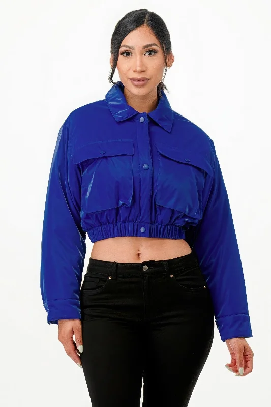 Fashion Classic Shiny Puffer Bomber Jacket