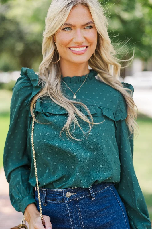 Exquisite Tailoring Romantic History Emerald Green Ruffled Blouse