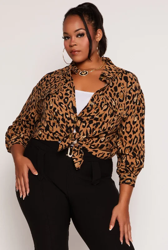 Preview New Products Plus Size Animal Print Button Front Blouse