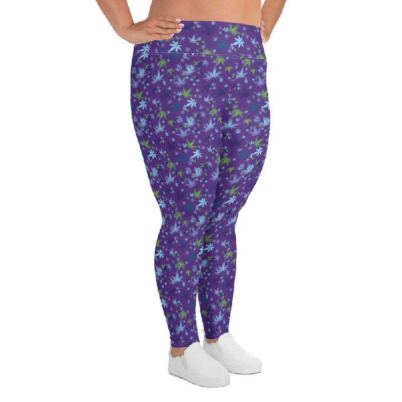 Embroidery Design Weed Floral Indigo Plus Size Leggings