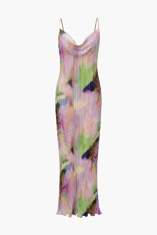 Luxury Fashion A&A Abstract Plisse Cowl Neck Maxi Dress