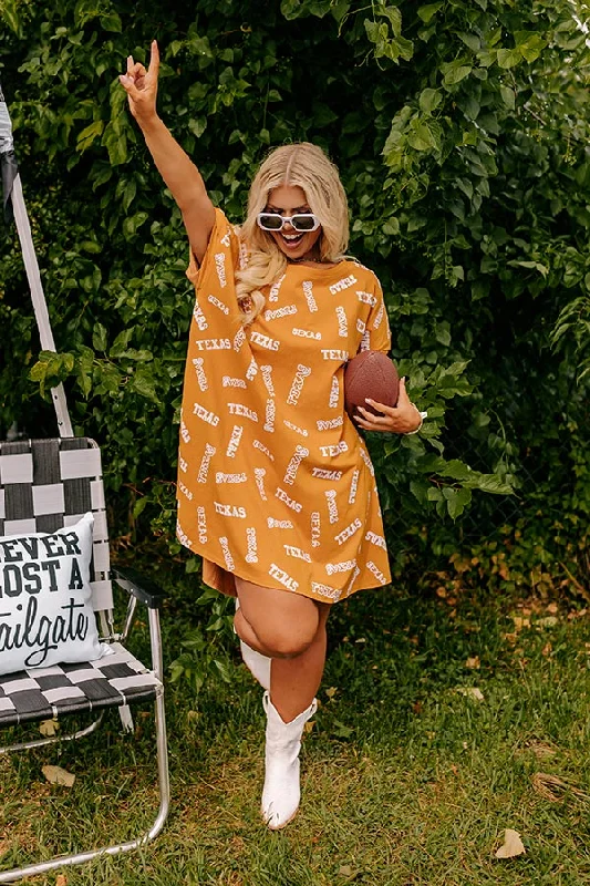 End Of The Year School Spirit Sequin Embroidered Mini Dress in Texas Rust Curves