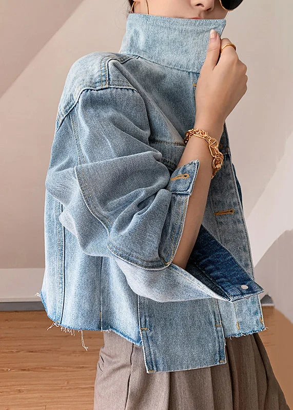 Trendy Items New Blue Button Pockets Patchwork Denim Coats Spring