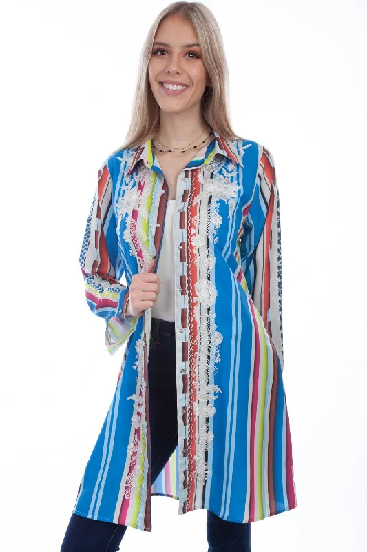 Floral Prints Scully Womens Multi-Color 100% Polyester Striped Duster
