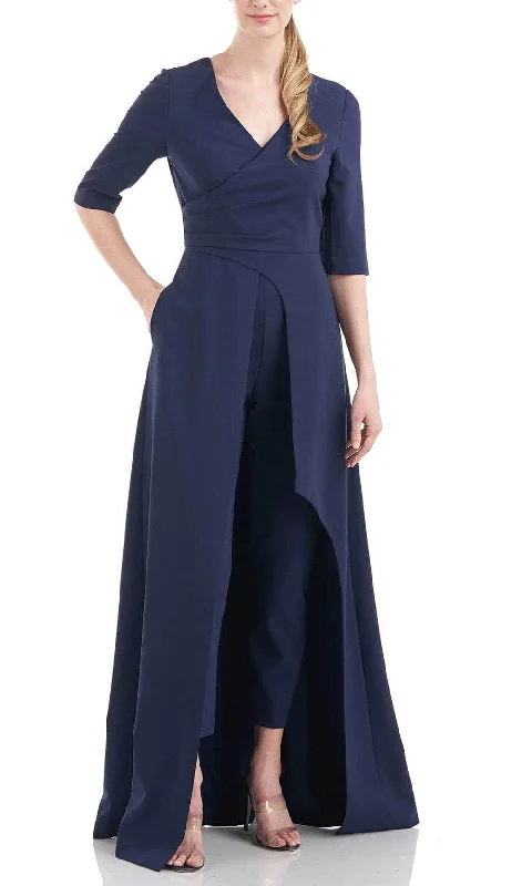 Classic Color Kay Unger 5547465 - V-Neck Quarter Sleeve Jumpsuit