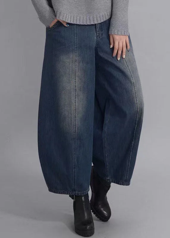 Versatile Itinerary French Navy Button Pockets Casual lantern Fall Denim Pants