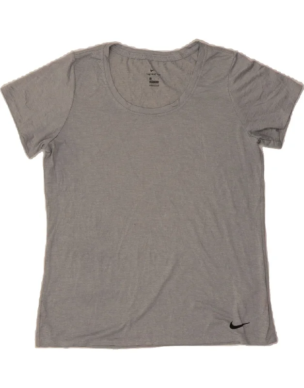 European Plan NIKE Womens Dri Fit T-Shirt Top UK 16 Large Grey Polyester