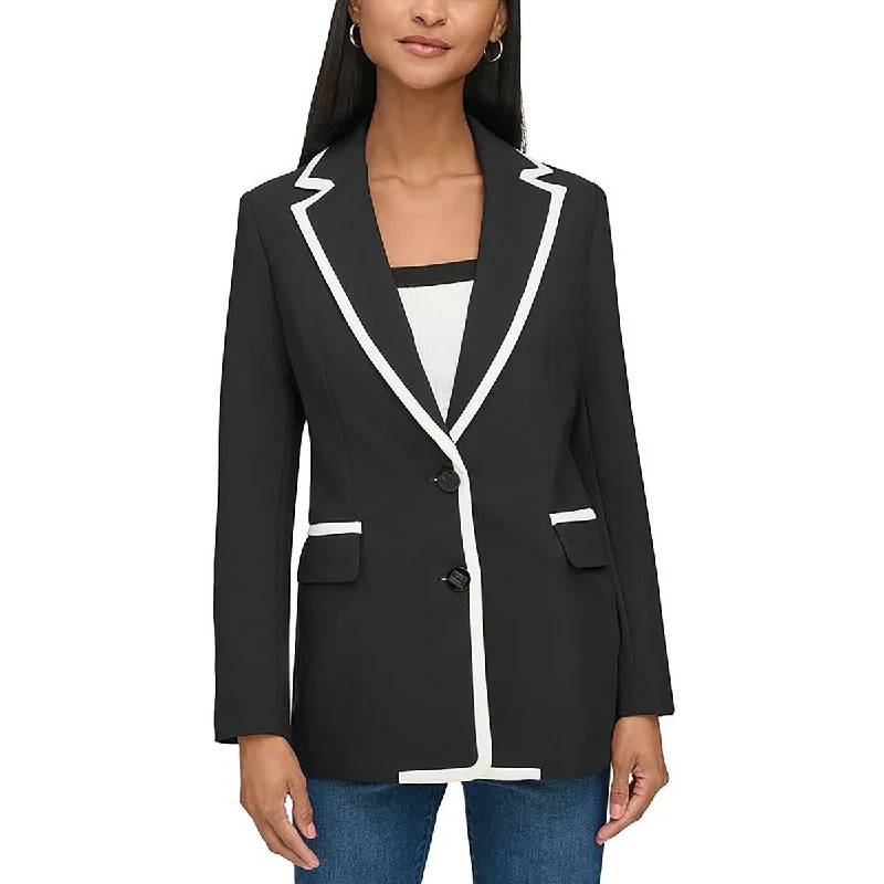 Editorial Design Karl Lagerfeld Paris Womens Woven Contrast Trim Two-Button Blazer