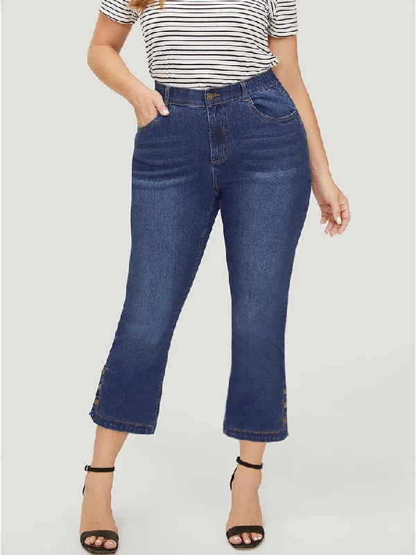 Economic Outlook Bootcut Very Stretchy High Rise Dark Wash Button Side Jeans