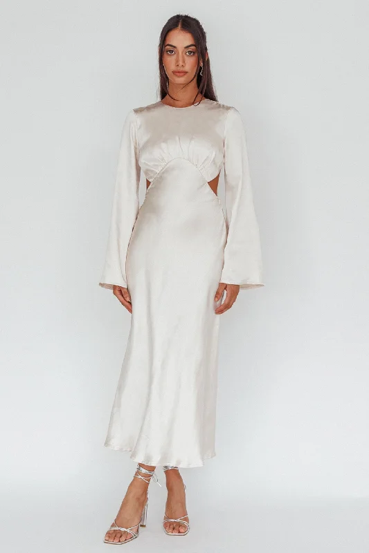 Must-have For Fashion Doting Bell Sleeve Cut-Out Midi Dress Champagne