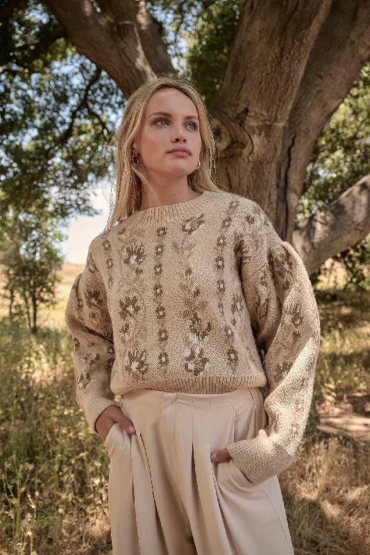 Printed Patterns Floral Round Neck Long Sleeve Relax Fit Sweater