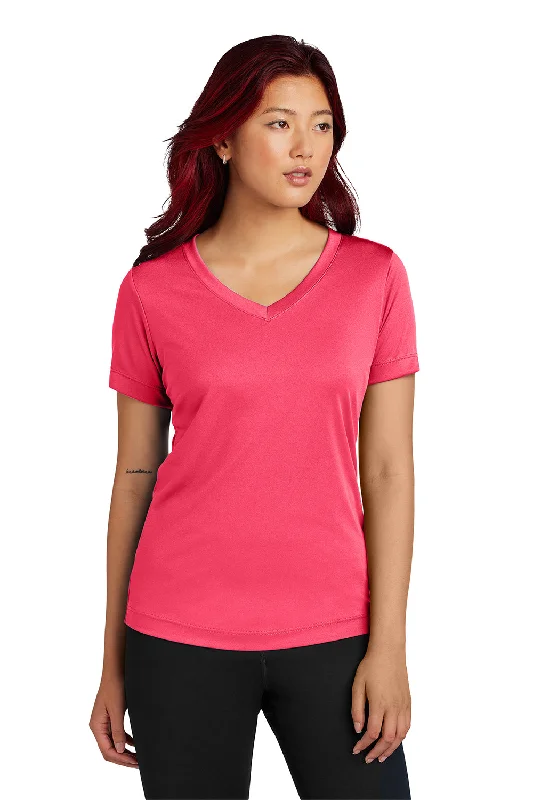 Fashion Pioneer Sport-Tek Womens Competitor Moisture Wicking Short Sleeve V-Neck T-Shirt - Hot Coral Pink