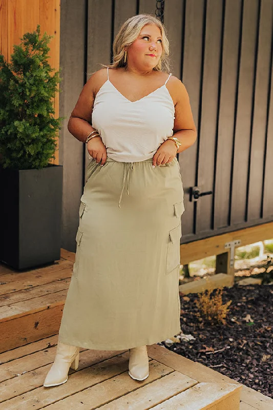 Classic Items Central Park Stroll High Waist Cargo Skirt in Sage Curves