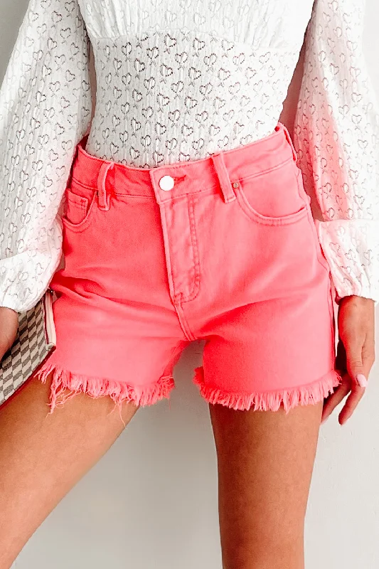 Retro Prints The Journey Continues High Rise Tummy Control Risen Shorts (Neon Coral)