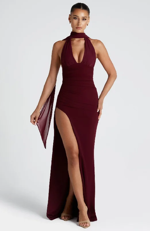 Embroidery Design Paulina Maxi Dress - Cherry Lacquer