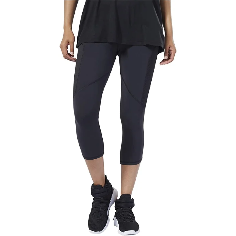 Design Trend Reebok Womens Lux 3/4 Length Compression Athletic Pants, Black, Large