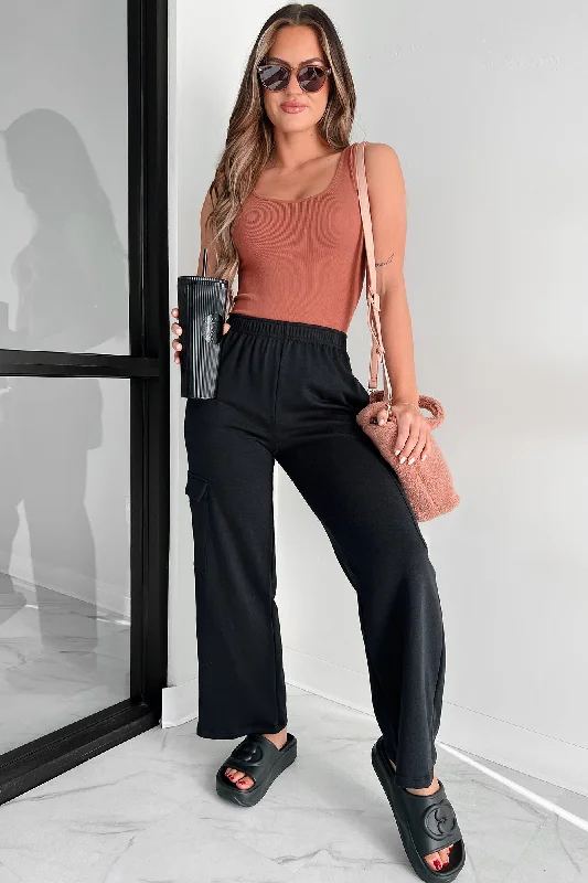 Personalized Series Nothing To Do Today Wide Leg Cargo Sweatpants (Black)